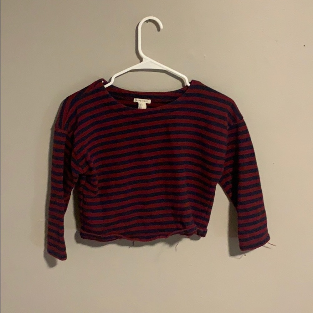 Forever 21 Maroon/Blue Striped Cropped T-Shirt S